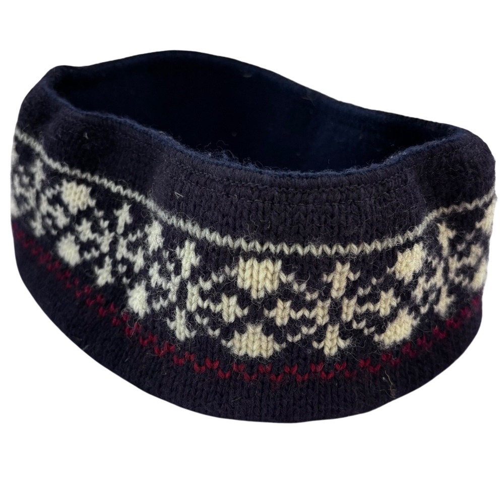 Eddie Bauer Vintage Wool Fair‎ Isle Headband Navy Blue Fleece Lined Made in USA